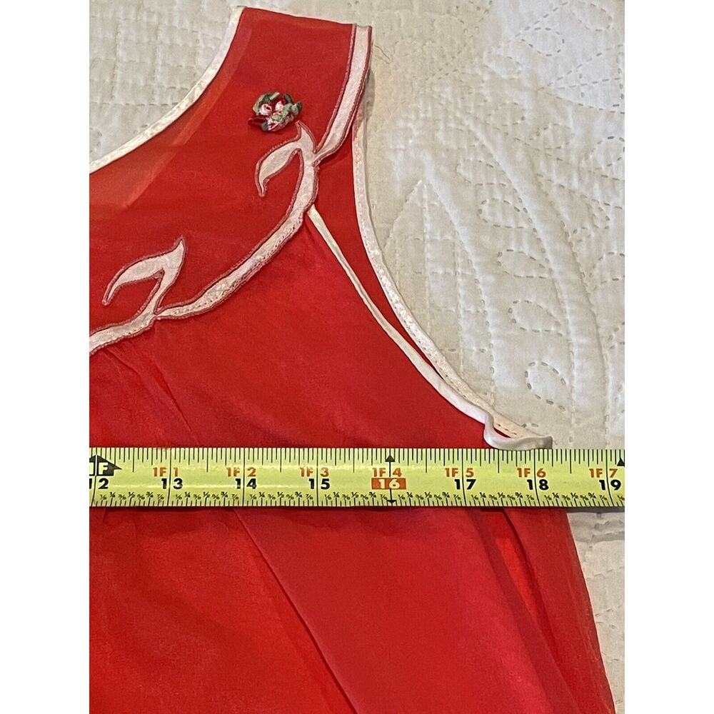Vtg S M Movie Star Red Babydoll Silky Soft Nylon Nightgown Nightie Embroidered - Picture 10 of 11
